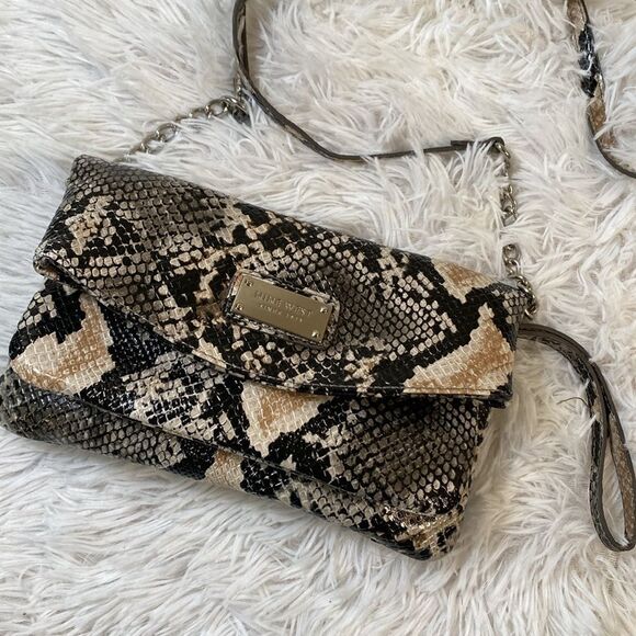 Nine West Snakeskin Convertible Crossbody Clutch Bag - Picture 1 of 11